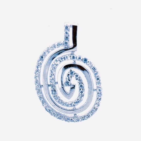 Brand New Sterling Silver 925 Midi Swirl Pendant Encrusted with Clear Crystals - Picture 1 of 10